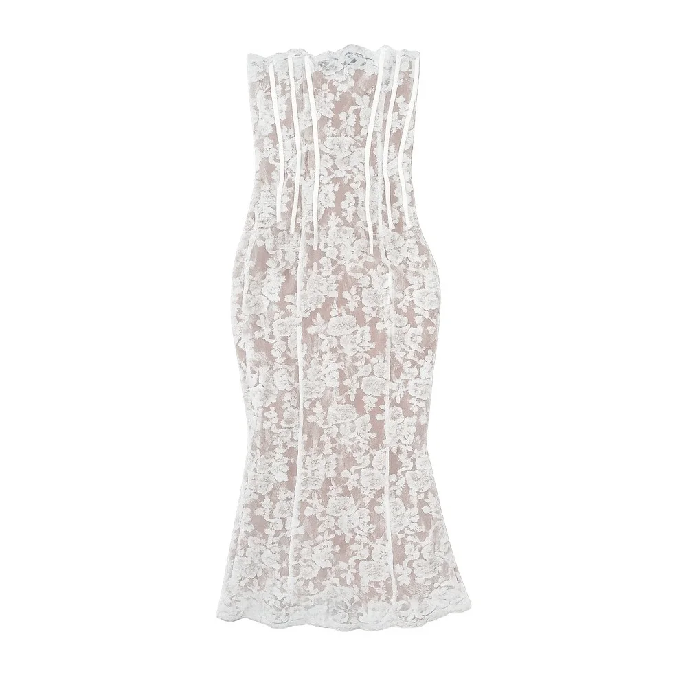 V. Chapman Capulet Midi Dress White Chantilly Lace Corset Bridal Wedding Size 6 - Picture 7 of 11